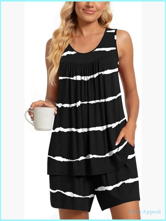 Other - Sleeveless Pajama Set with Pockets, Soft Rayon Lounge Sleepwear